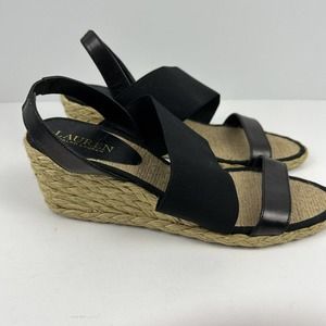 LAUREN RALPH LAUREN Womens Black Carminda Wedge Slip On‎ Espadrille Shoes 8.5 B